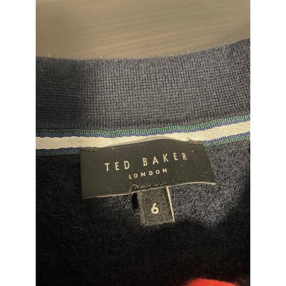 Ted Baker Shirt Womens 6 Navy Pierrot 100% Wool Half Zip Polo Short Sleeve - Picture 3 of 8